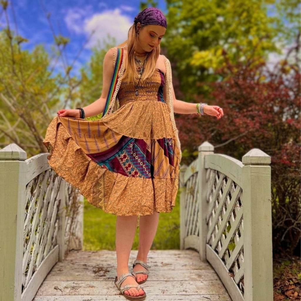 Sedona Patchwork Dress - Red And Orange